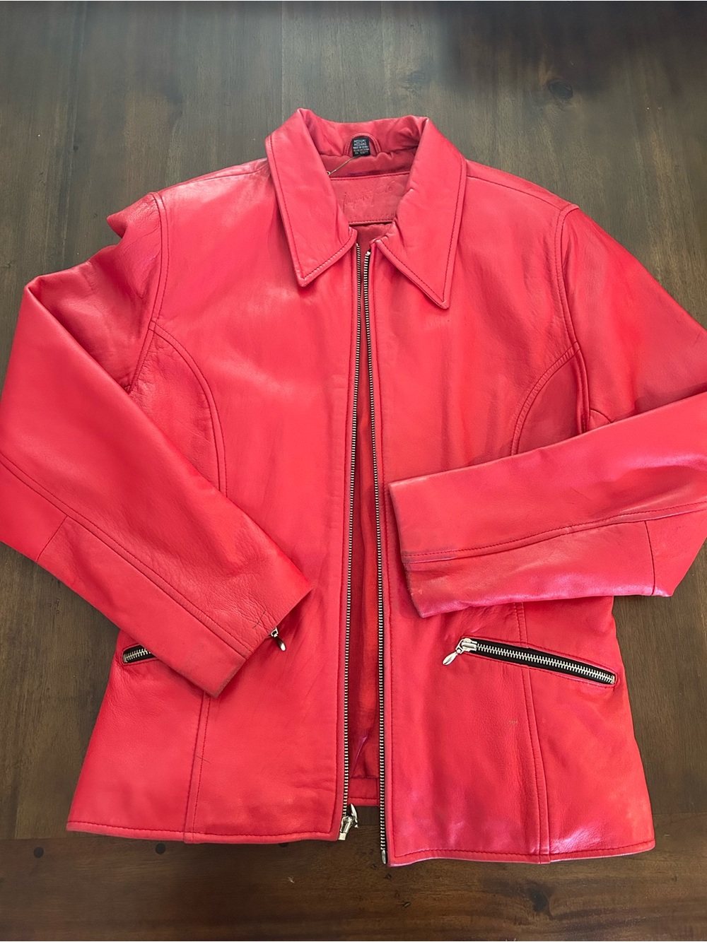 Jacqueline Ferrar Vibrant Red Leather Zip-Up Jacket